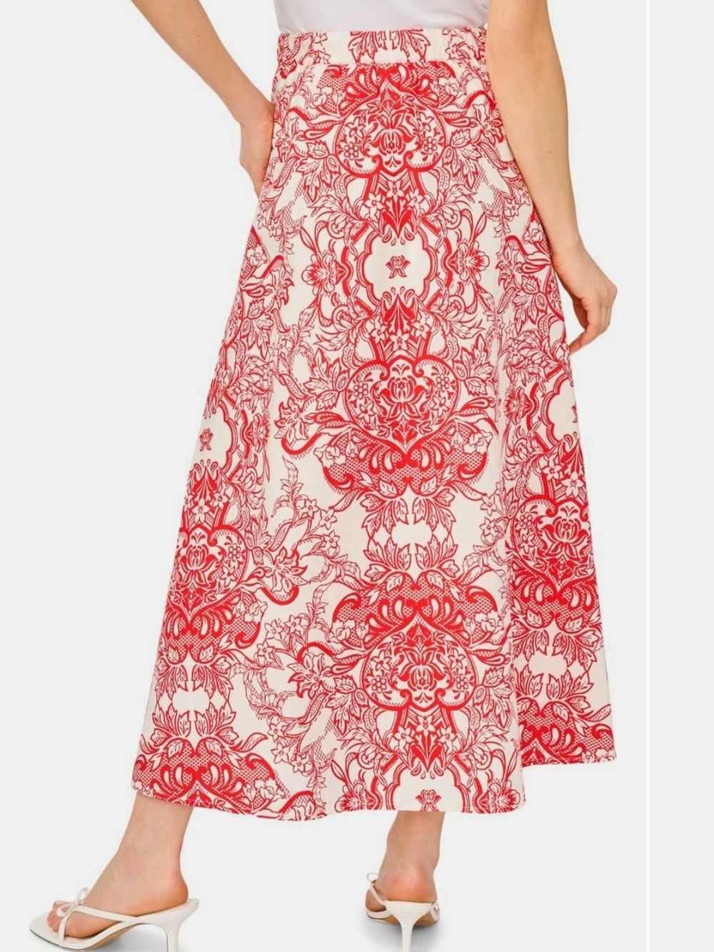 NWT Ted Baker Red Floral Paisley Cotton Poplin Maxi Skirt, Size 0 (Fits Size 2) - Picture 4 of 5